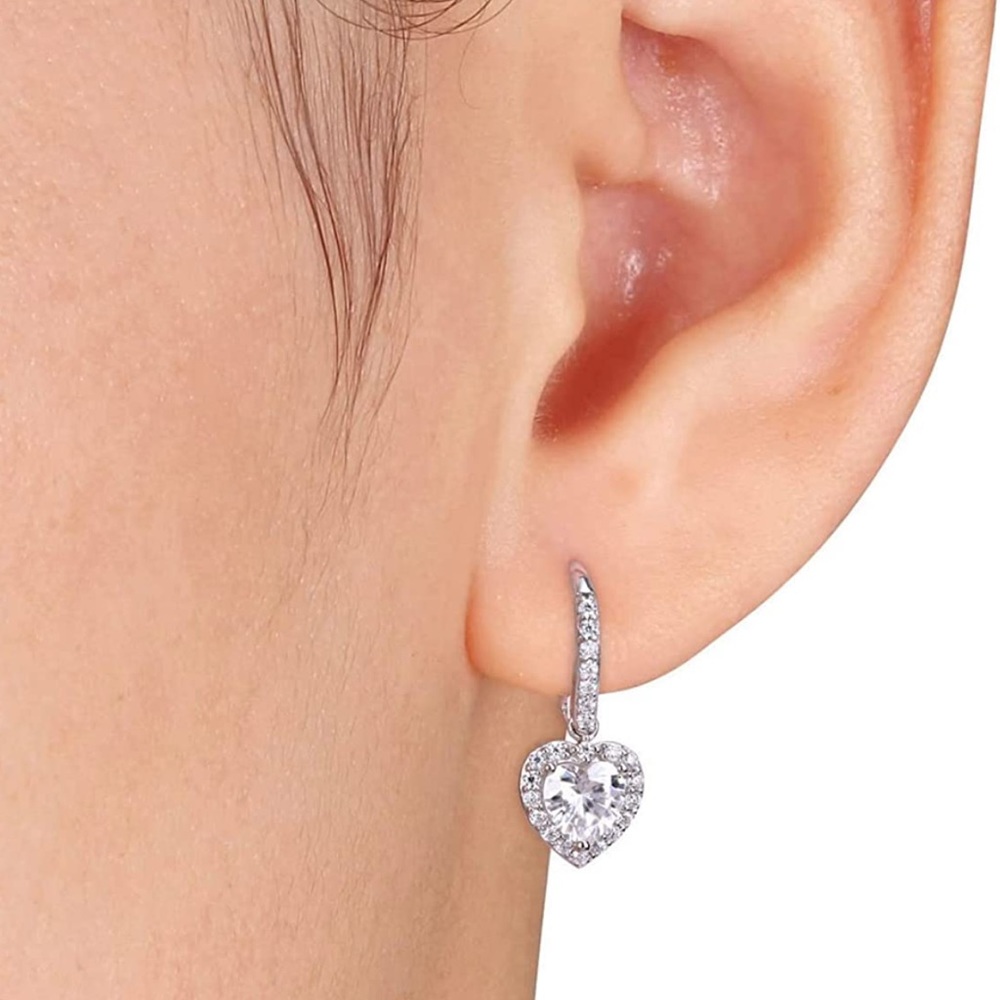 Made with Swarovski Crystals Heart Small Huggie Hoop Dangle Earrings - Picture 1 of 5